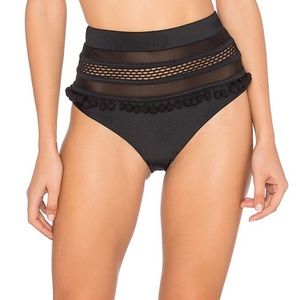 Tularosa Black High Waist Bikini Bottom with Pom Trim